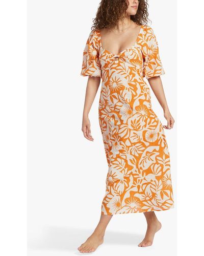 Billabong Paradise Tropical Print Cotton Midi Dress - Multicolour