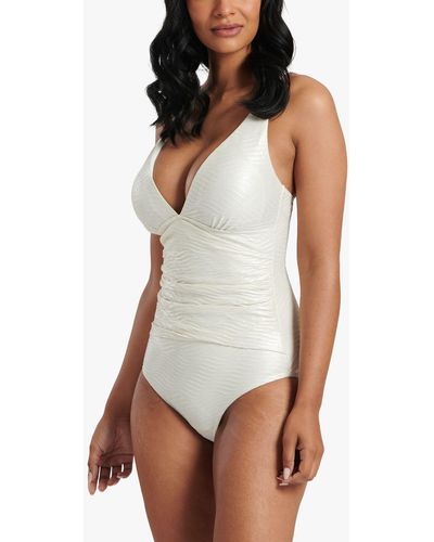 South Beach Shimmer Texture Tummy Control Swimsuit - White