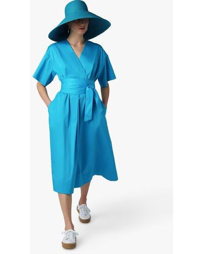 Jasper Conran Short Sleeve Cotton Blend Midi Wrap Dress - Blue