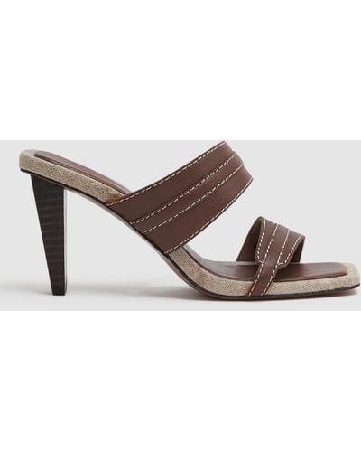 Reiss Ruby Stitch Detail Leather Mules - Brown