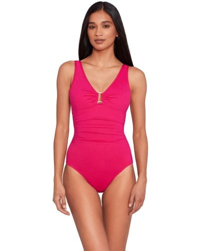 Ralph Lauren Lauren Ring Front Underwired Shaping Swimsuit - Pink