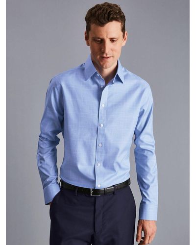 Charles Tyrwhitt Non-iron Prince Of Wales Slim Fit Shirt - Blue