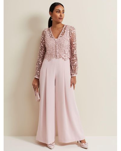 Phase Eight Petite Mariposa Lace Overlay Jumpsuit - Pink