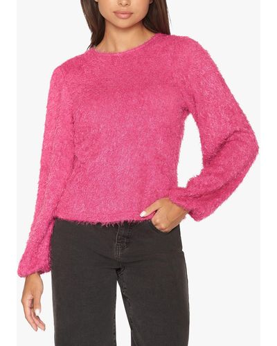 Sisters Point Eoia-ls Round Neck Knitted Top - Pink