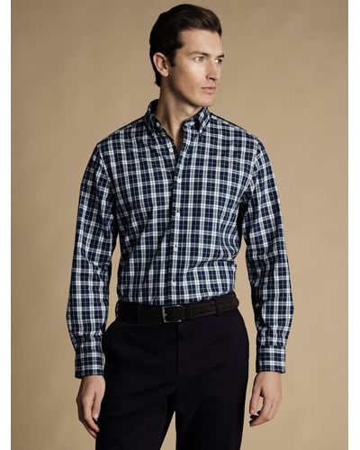 Charles Tyrwhitt Non-iron Stretch Poplin Check Slim Fit Shirt - Blue