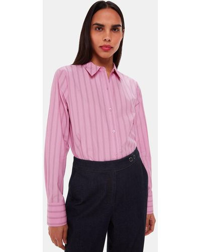 Whistles Stripe Cotton Boxy Fit Shirt - Pink