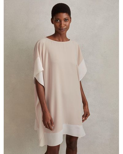 Reiss Alani Colour Block Side Drape Tunic Dress - Natural