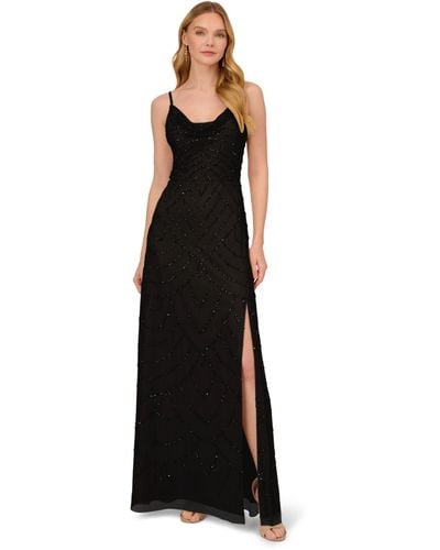 Adrianna Papell Beaded Cowl Deco Gown Dress - Black