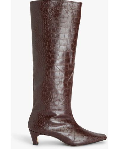 John Lewis Sydnie Leather Chisel Toe Pull On Knee Boots - Brown
