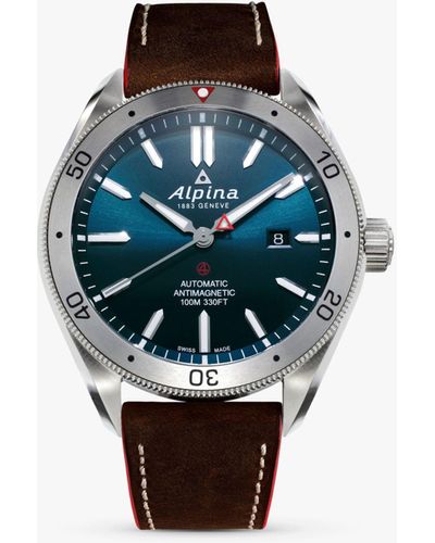 Alpina Al-525ns5aq6 Alpiner Automatic Date Leather Strap Watch - Blue