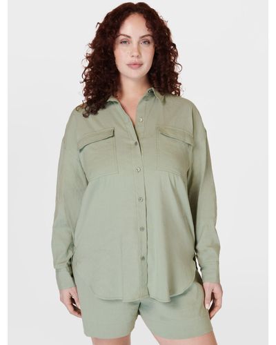 Sweaty Betty Summer Stretch Linen Utility Shirt - Green