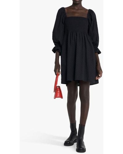 KOURT Portia Linen Blend Smocked Bodice Mini Dress - Black