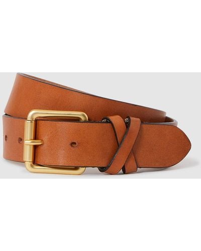 Reiss Annie Roller Bar Buckle Leather Belt - Brown