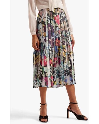 Ted Baker Cornina Floral Print Pleated Midi Skirt - Multicolour