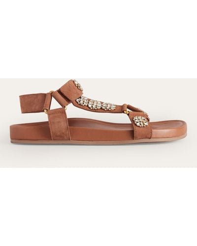 Boden Embellished Leather Sandals - Brown