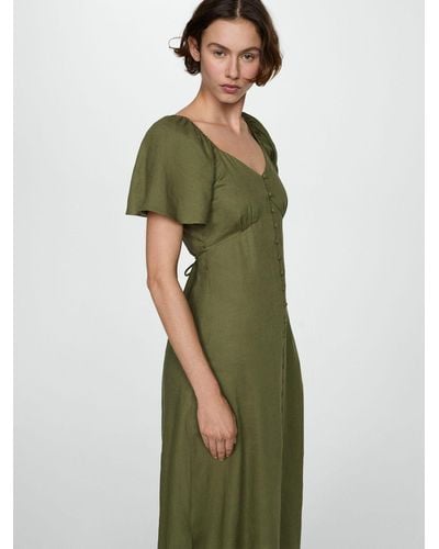 Mango Buttoned Linen Blend Midi Dress - Green