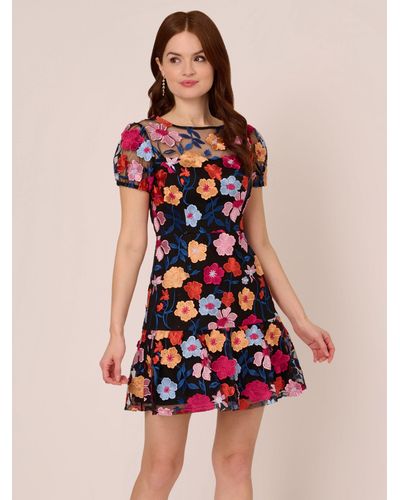 Adrianna Papell Embroidered Floral Flounce Dress