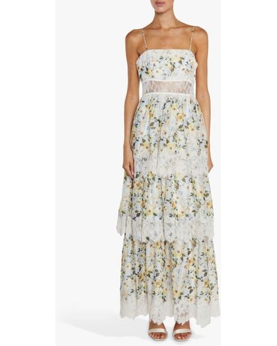 True Decadence Maisie Floral Print Tiered Strappy Maxi Dress - White