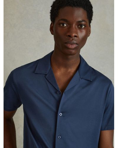 Reiss Caspa Cuban Collar Short Sleeve Shirt - Blue
