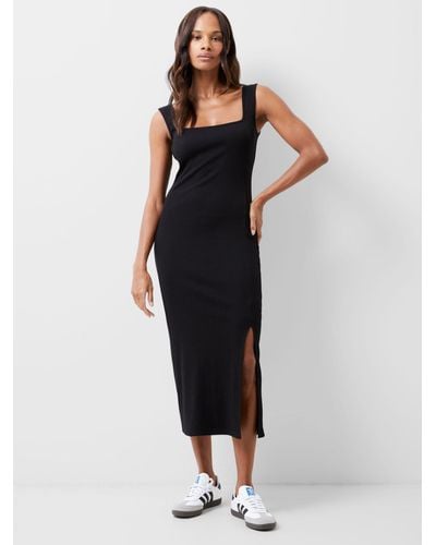 French Connection Rassia Rib Square Neck Midi Dress - Black