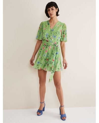 Phase Eight Astoria Floral Wrap Necl Playsuit - Green