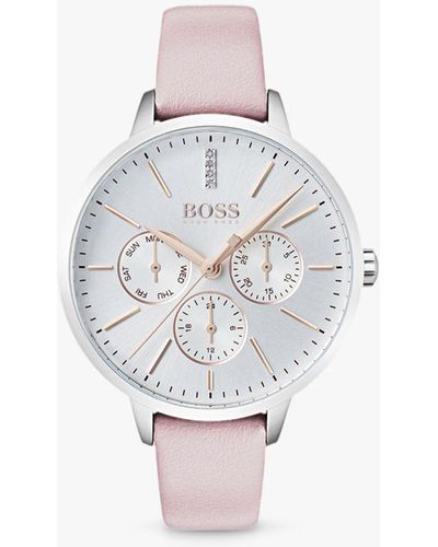 BOSS Symphony Day Date Leather Strap Watch - Multicolour