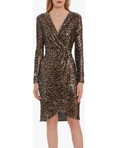 Gina Bacconi Clarice Sequin Leopard Print Wrap Dress - Brown