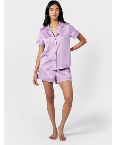 Chelsea Peers Satin Classic Pyjama Shorts Set - Purple