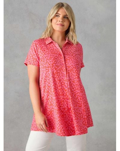 Live Unlimited Curve Floral Jersey Relaxed Shirt - Red
