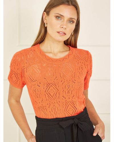 Yumi' Crochet Knit Top - Orange