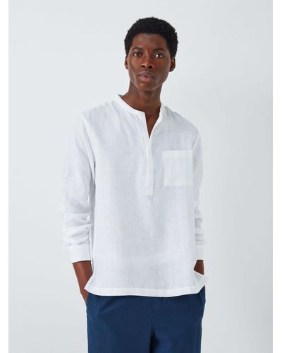 John Lewis Linen Plain Grandad Collar Beach Shirt - White
