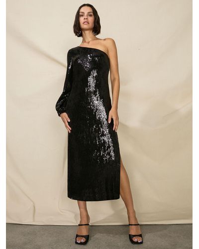 Ro&zo Petite Selena Sequin One Shoulder Midi Dress - Natural