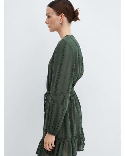Mango Lucy Puff Sleeved Embroidered Dress - Green