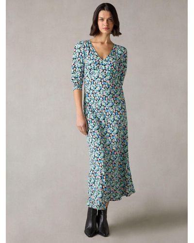 Ro&zo Petite Multi Blurred Daisy Print V Neck Midi Dress - Multicolour