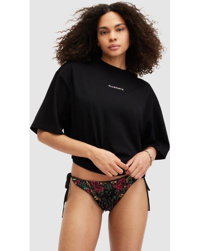 AllSaints Jamilia Sequin Embroidery Side Tie Bikini Bottoms - Black