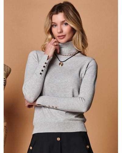 Jolie Moi Turtleneck Fine Knit Fitted Jumper - Grey
