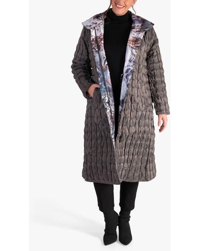 Chesca Quilted Japanese Print Reversible Long Coat - Black
