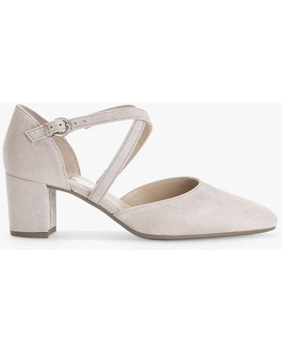 Gabor Gisele Suede Cross Over Strap Block Heel Court Shoes - White