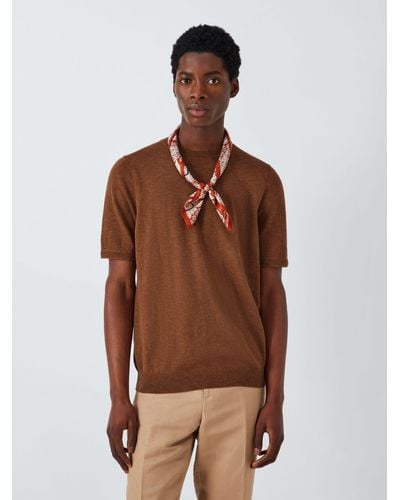 John Lewis Cotton Linen Knit T-shirt - Brown