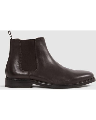 Reiss Renor Elasticated-panel Leather Ankle Boots - Brown