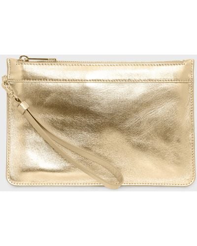 Hobbs Lundy Metallic Leather Clutch Bag - Natural