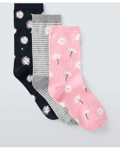 John Lewis Daisy Print Cotton Mix Ankle Socks - Pink