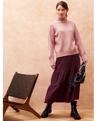 Brora Cashmere Luxe Knit Funnel Neck Jumper - Pink