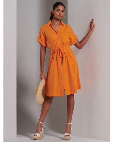Jolie Moi Olivea Linen Blend Shirt Dress - Orange