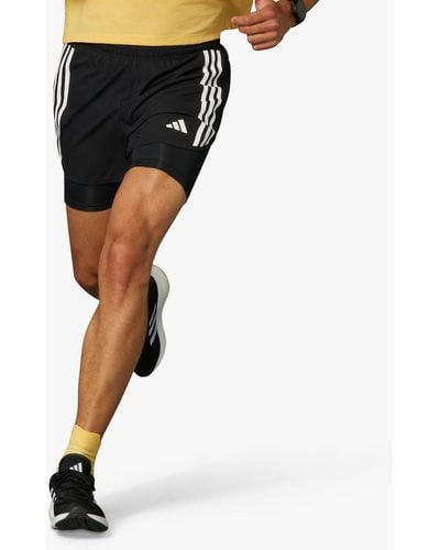 adidas Own The Run 3 Stripes 2 In 1 Running Shorts - Black