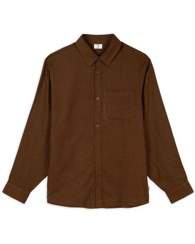 Chelsea Peers Linen Blend Long Sleeve Shirt - Brown