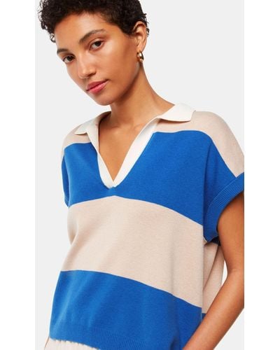 Whistles Lyla Striped Knitted Polo Top - Blue