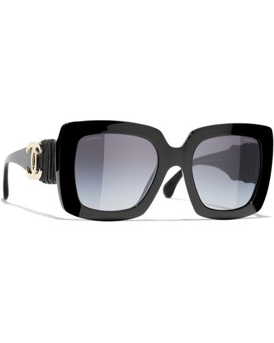 Chanel Wide Temple Logo Rectangular Sunglasses in Black