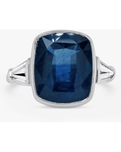 Milton & Humble Jewellery Second Hand Cushion Cut Sapphire & Diamond Platinum Cocktail Ring - Blue