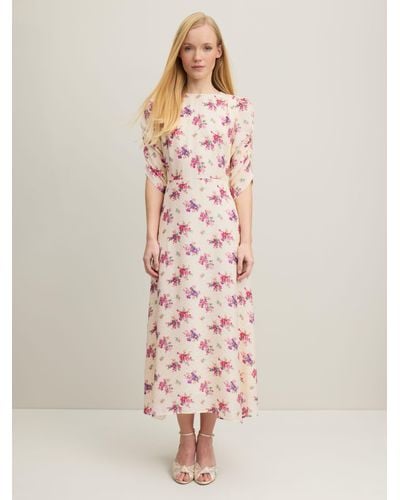 LK Bennett Delilah Floral Bouquet Print Jacquard Silk Midi Dress - Pink